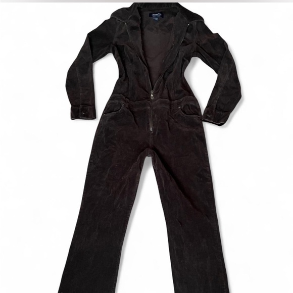 90's Y2K Chocolate Brown Corduroy Long Sleeve Zippered Jumpsuit. M. - Picture 5 of 11